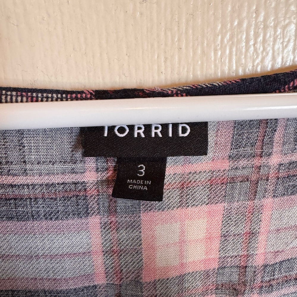 Torrid Plaid Blouse - Pink and Navy - Picture 3 of 3